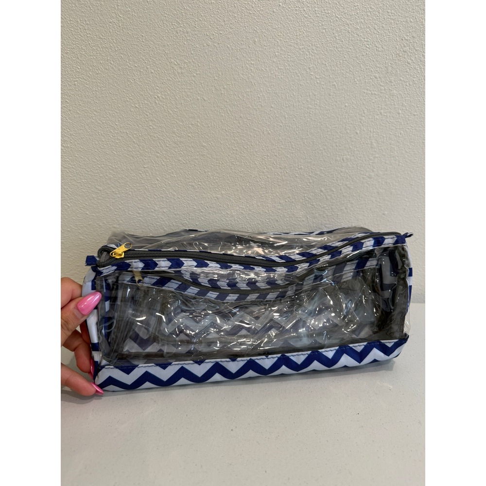 Navy‎ Blue White Chevron Clear Toiletry Bag Set 4 Piece Travel Cosmetic Pouches